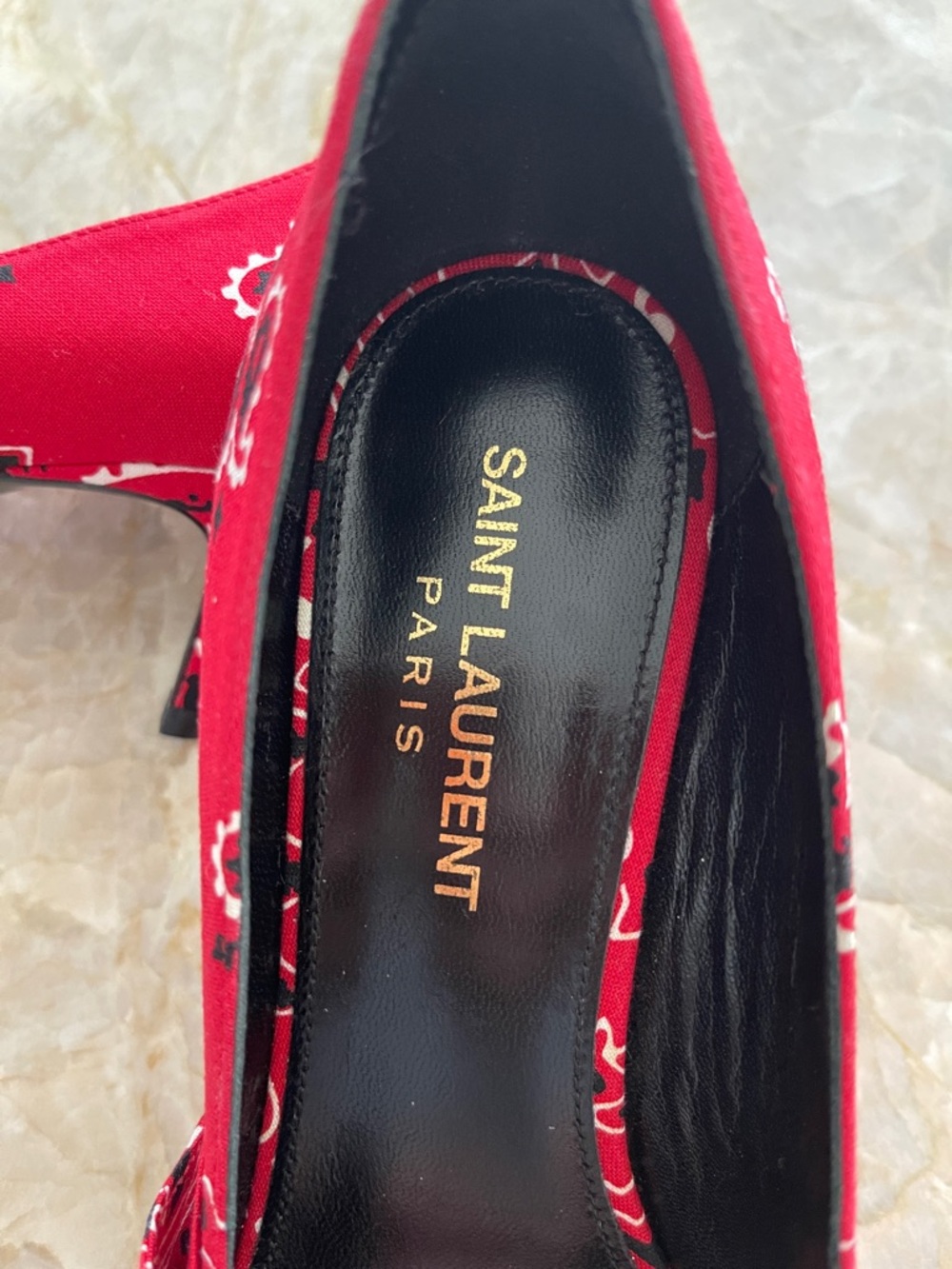 Saint Laurent Red Paisley Pointed Toe Knotted Kitten Heels 👠 - Picture 5 of 8